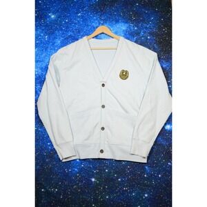 Extracurricular‎ Cardigan Sweater Mens XL Light Blue Fleece Crest Logo V-Neck
